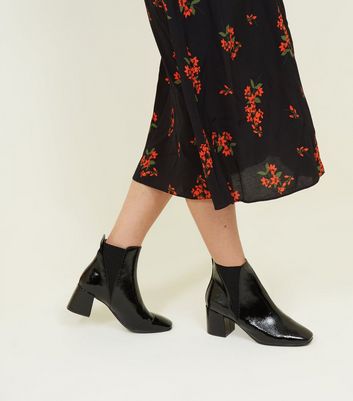 patent square toe ankle boots