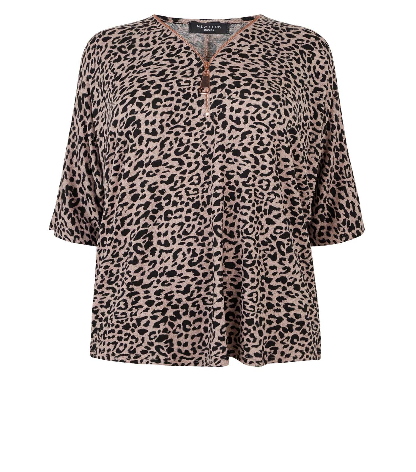 Curves Pink Leopard Print Zip Front Tunic Top  Image 4