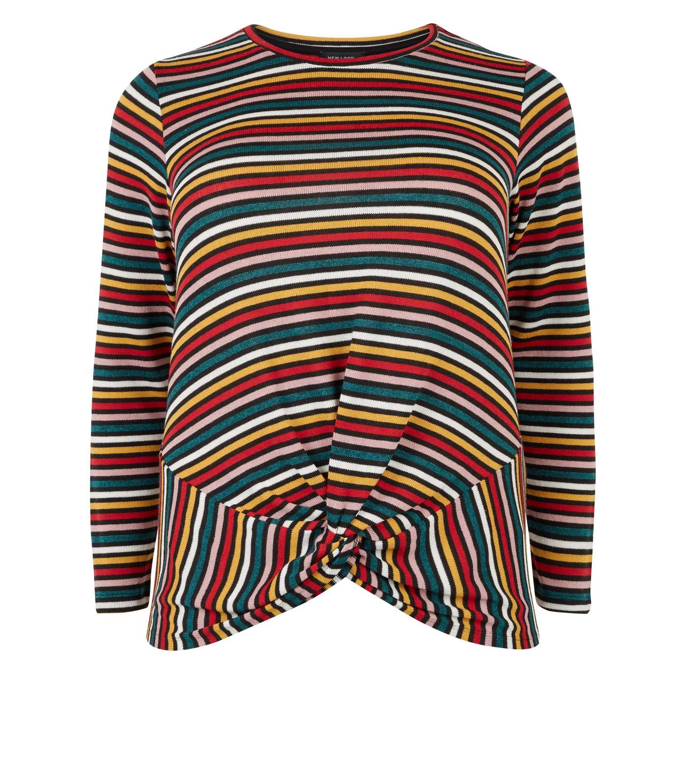 Curves Rainbow Stripe Twist Front Fine Knit Top  Image 4