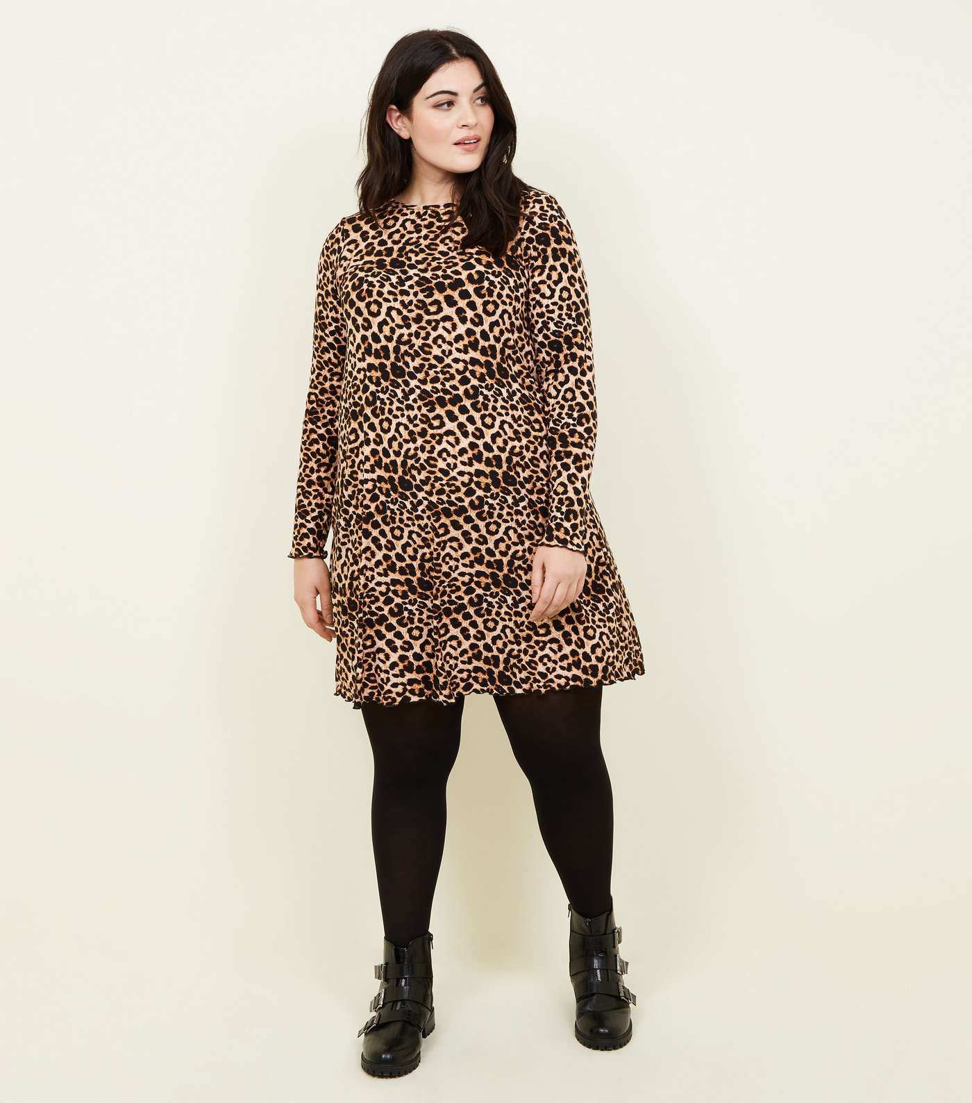 Curves Leopard Print Long Sleeve Dress Image 2