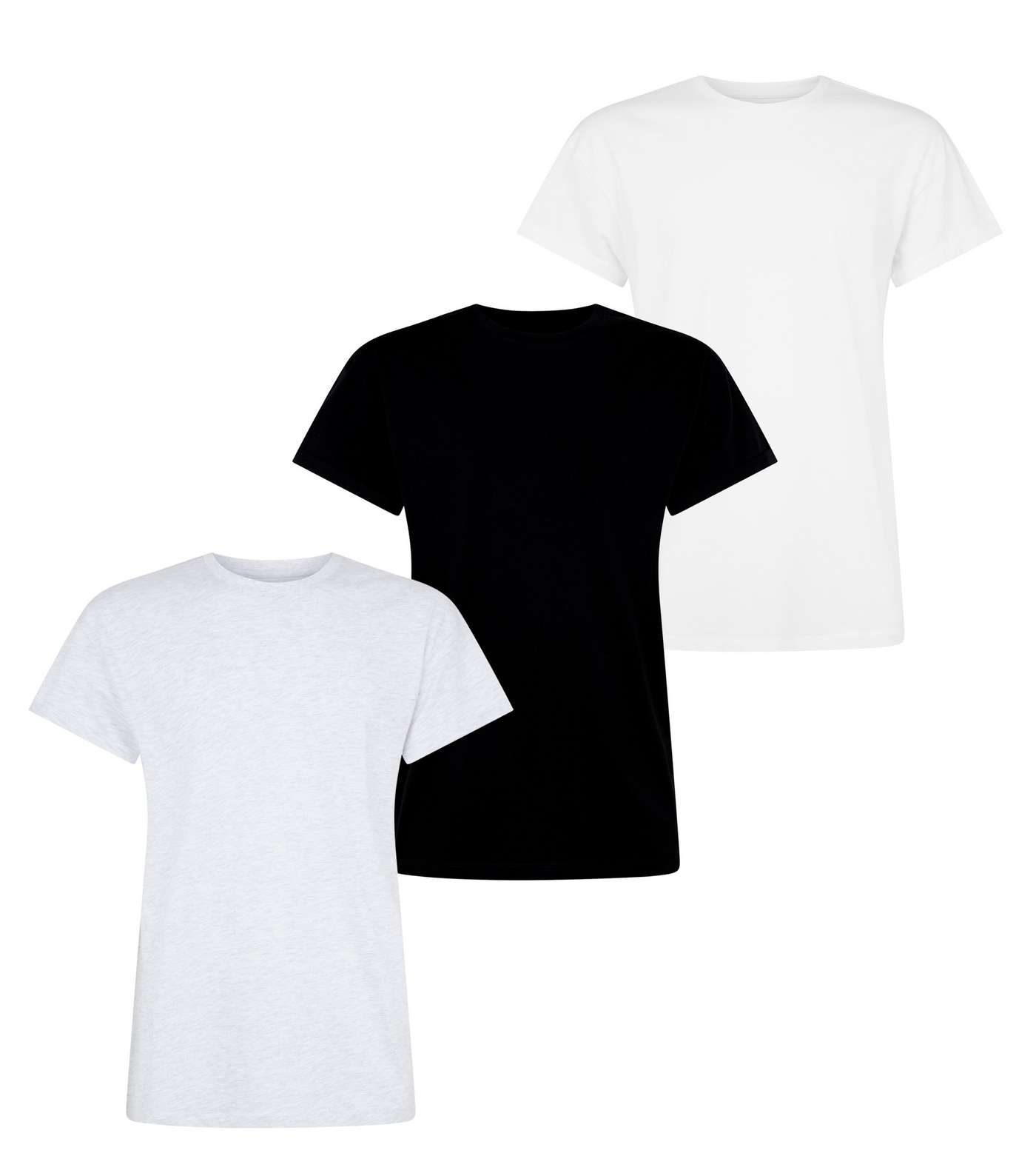 3 Pack Black, White and Grey Roll Sleeve T-Shirts Image 4