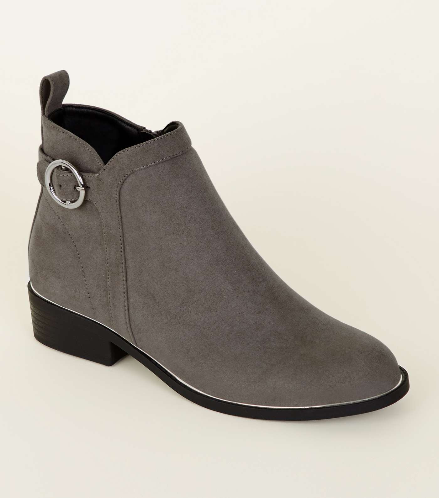 Girls Grey Suedette Ring Strap Ankle Boots