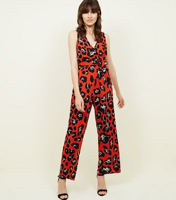 new look red leopard print jumpsuit