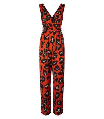 red leopard print jumpsuit new look