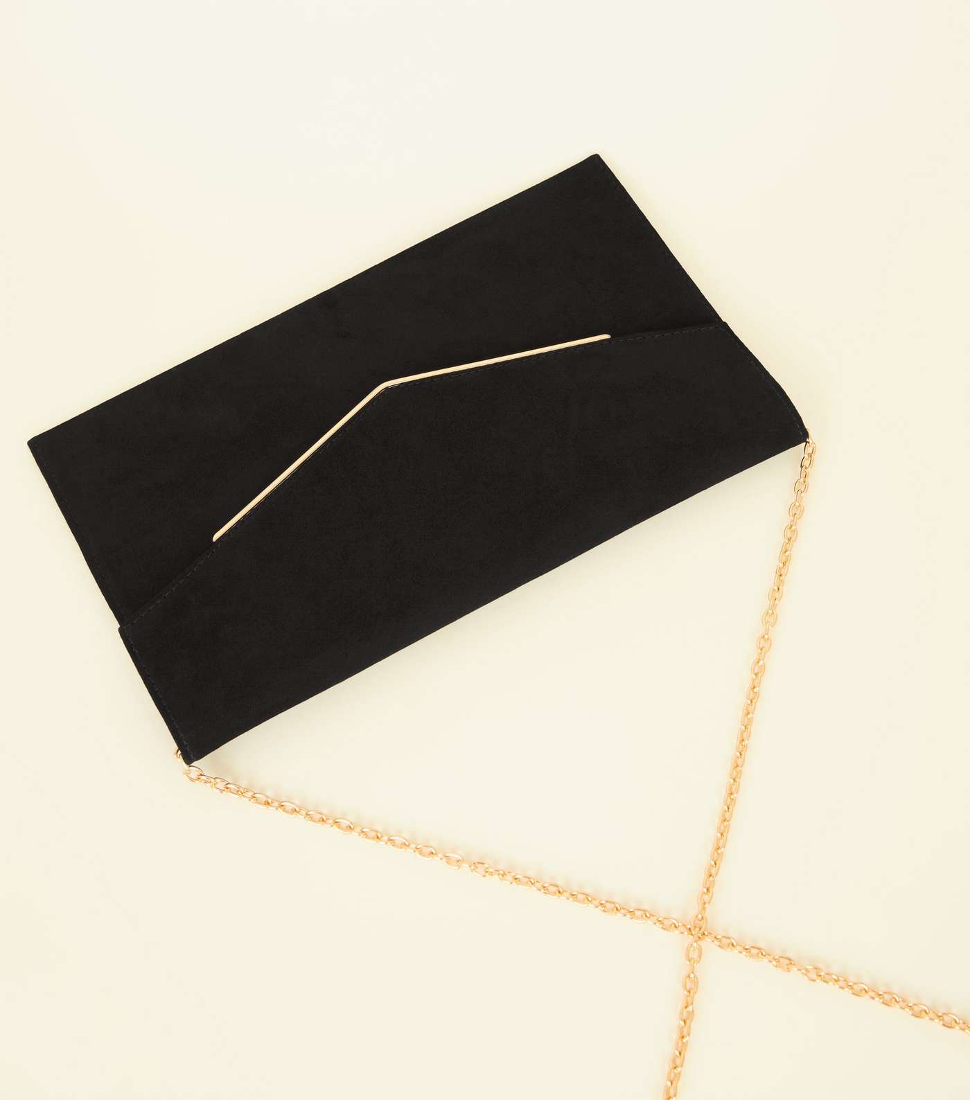 Black Suedette Metal Trim Envelope Clutch  Image 4