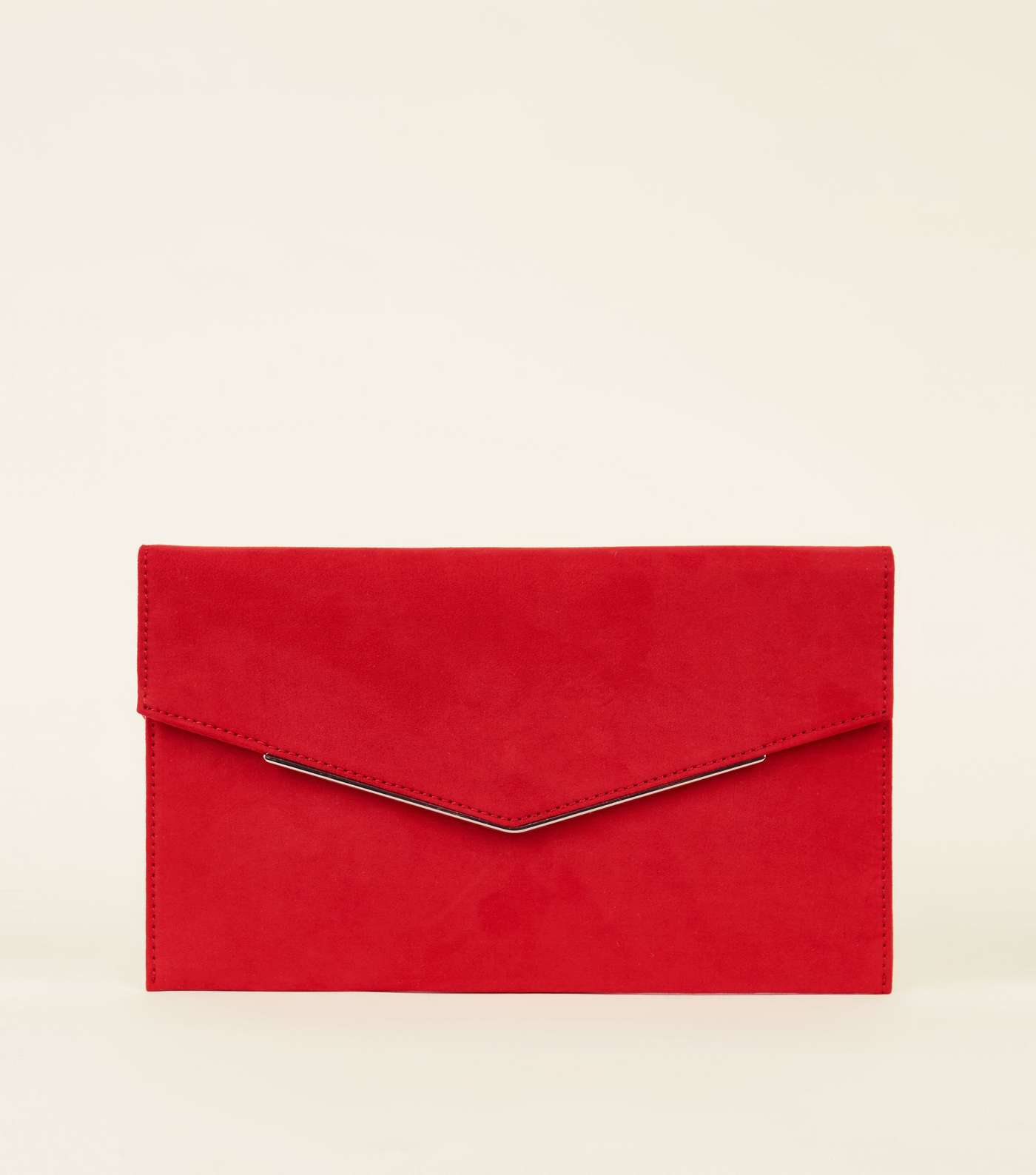 Red Suedette Metal Trim Envelope Clutch 