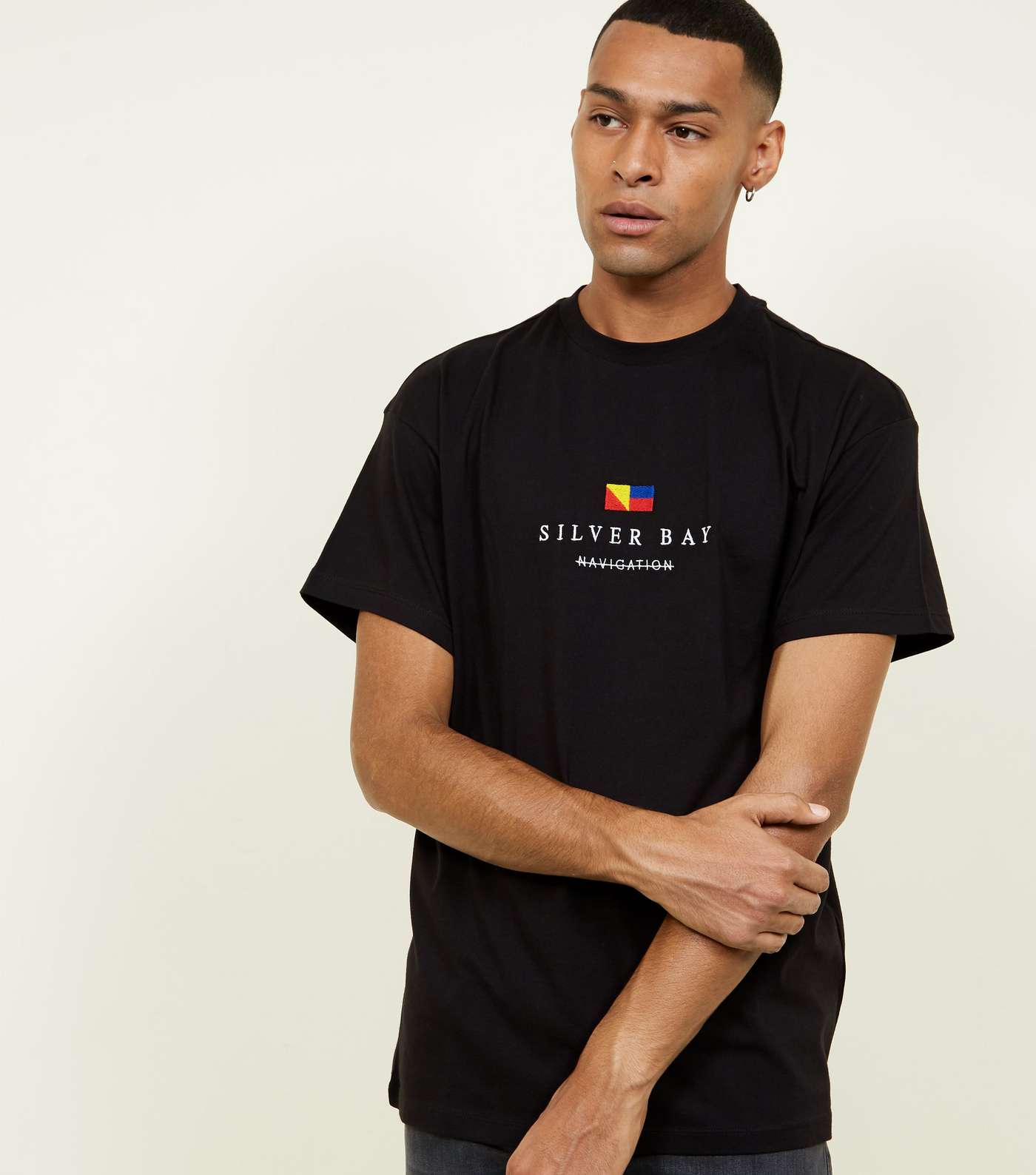 Black Silver Bay Embroidered T-Shirt