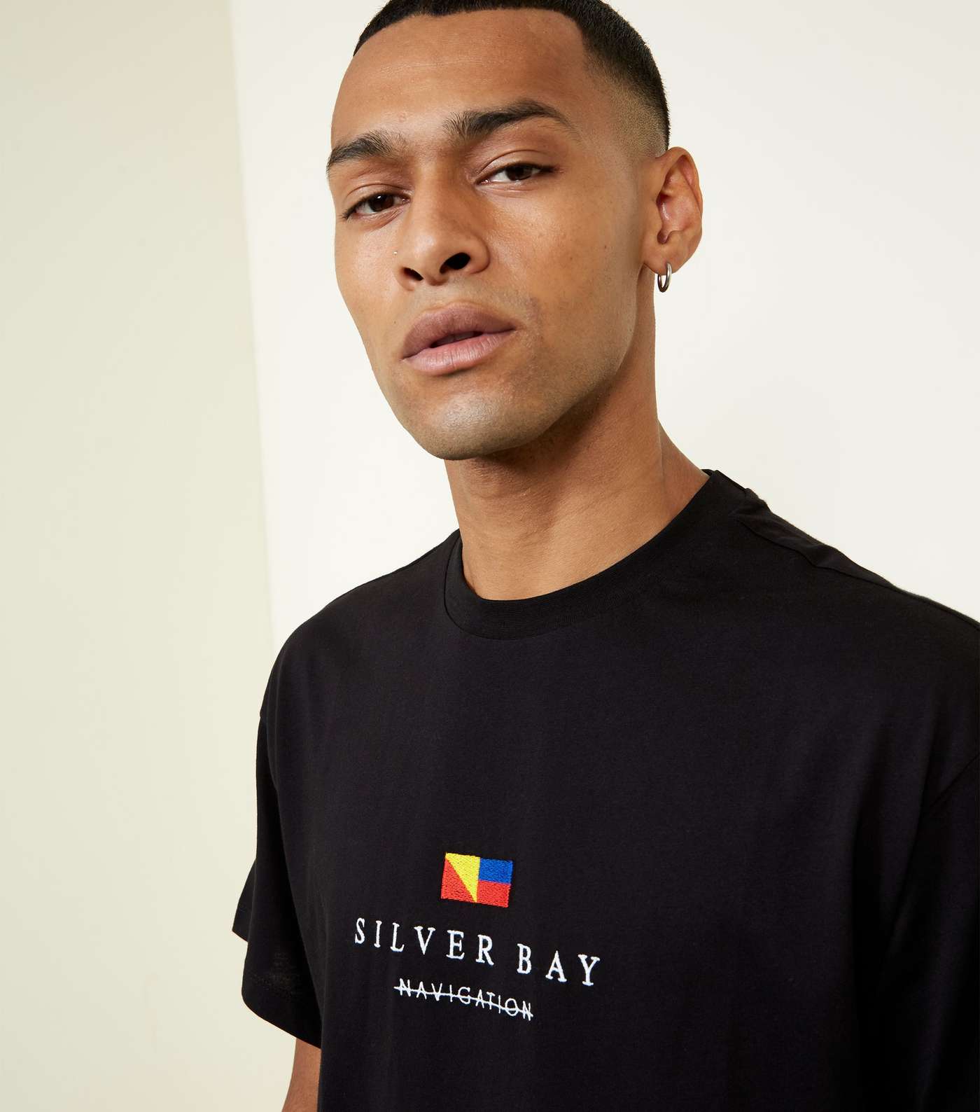 Black Silver Bay Embroidered T-Shirt Image 5