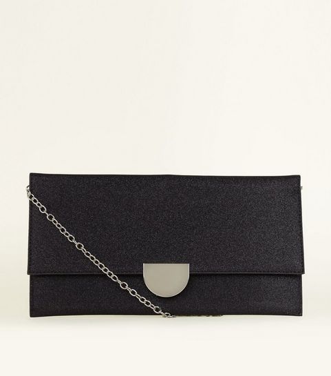 Handbags Black Clutch Tote Small Bags New Look Black Glitter Metal Trim Clutch Bag