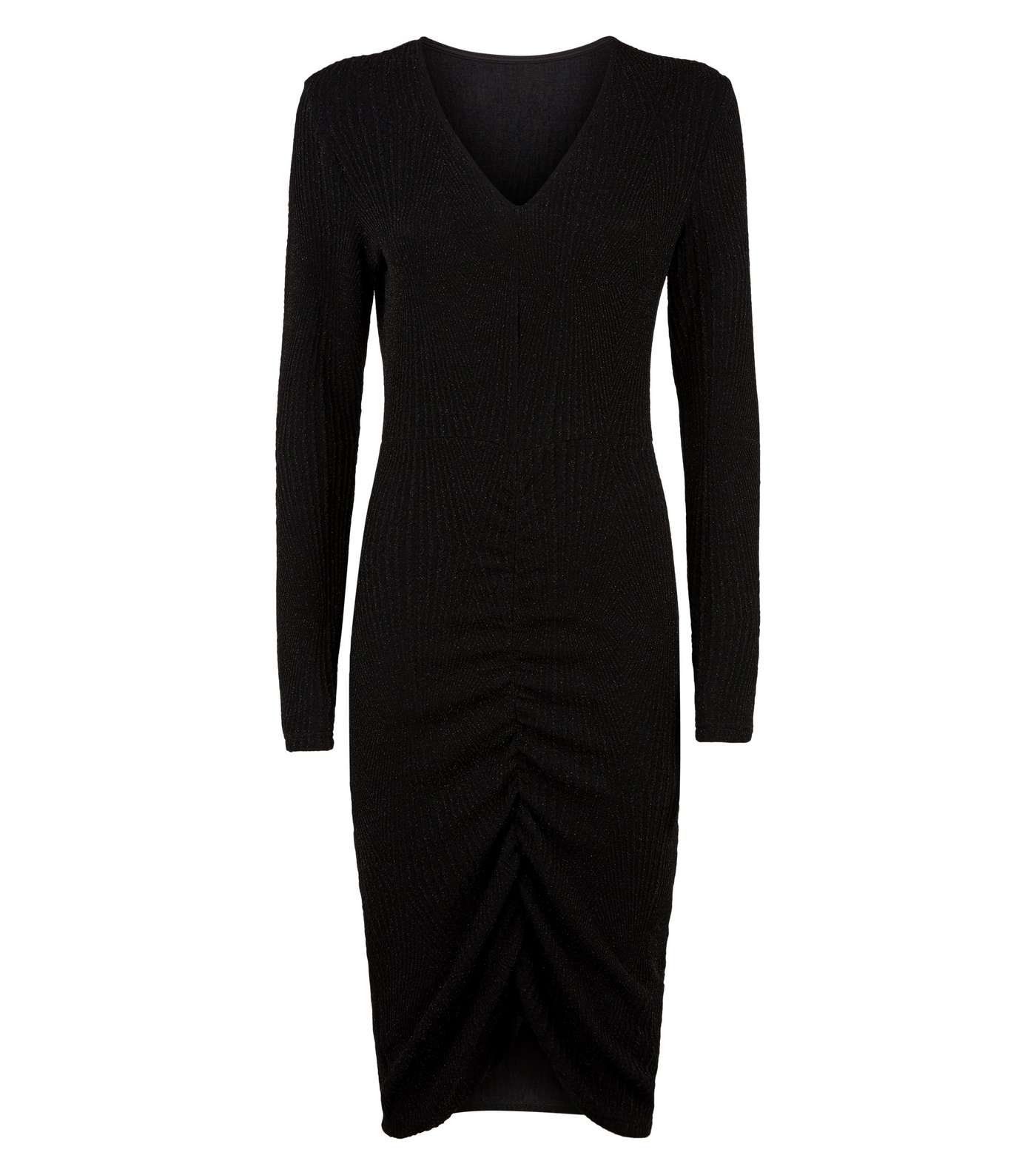 Mela Black Glitter Ruched Front Dress  Image 4