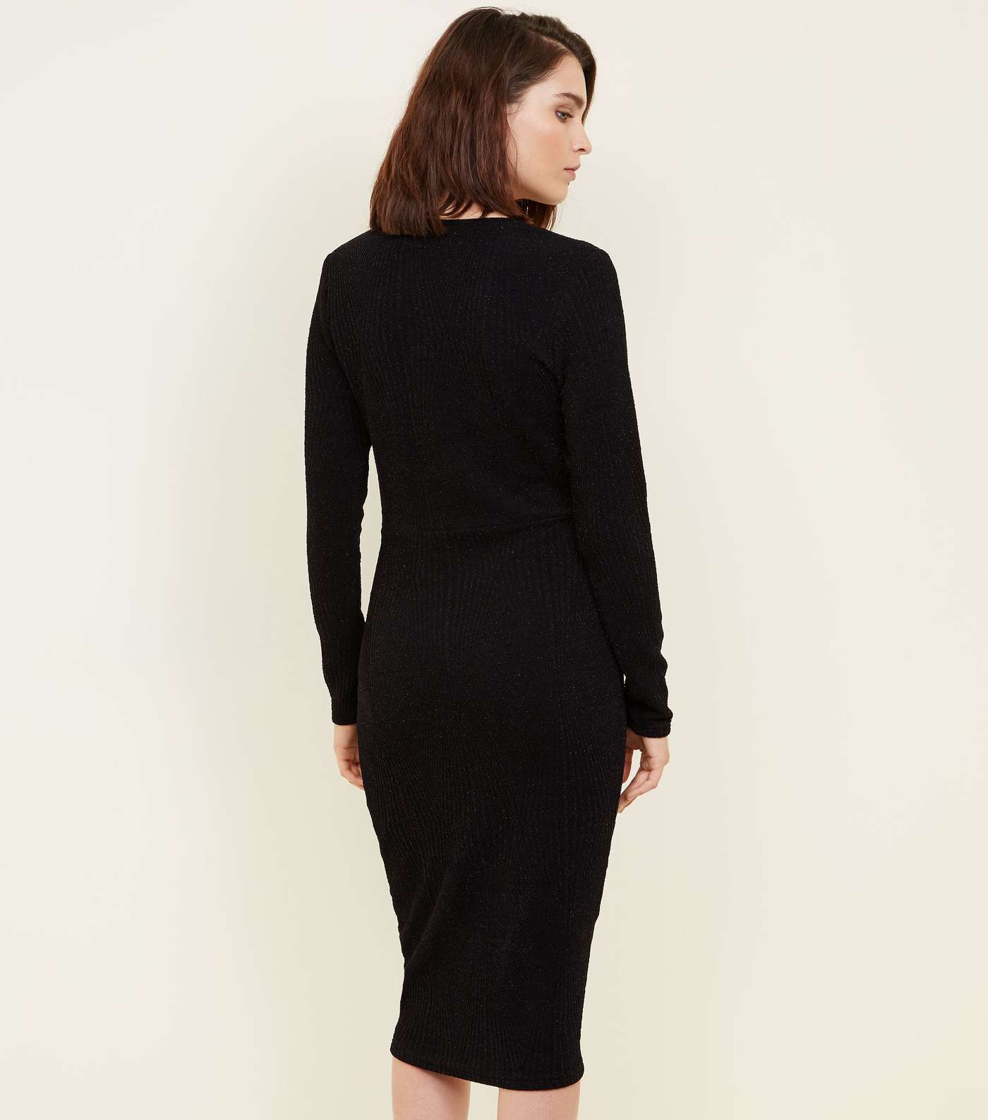 Mela Black Glitter Ruched Front Dress  Image 3