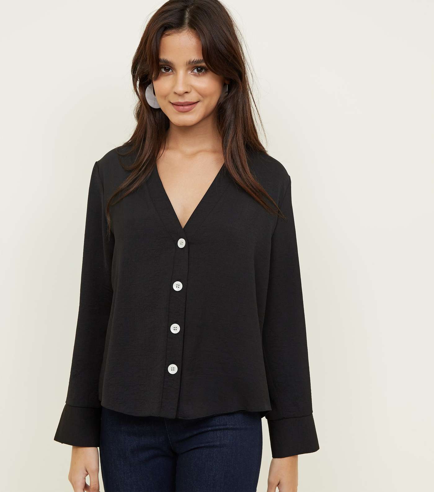 Black Button Front Long Sleeve Shirt