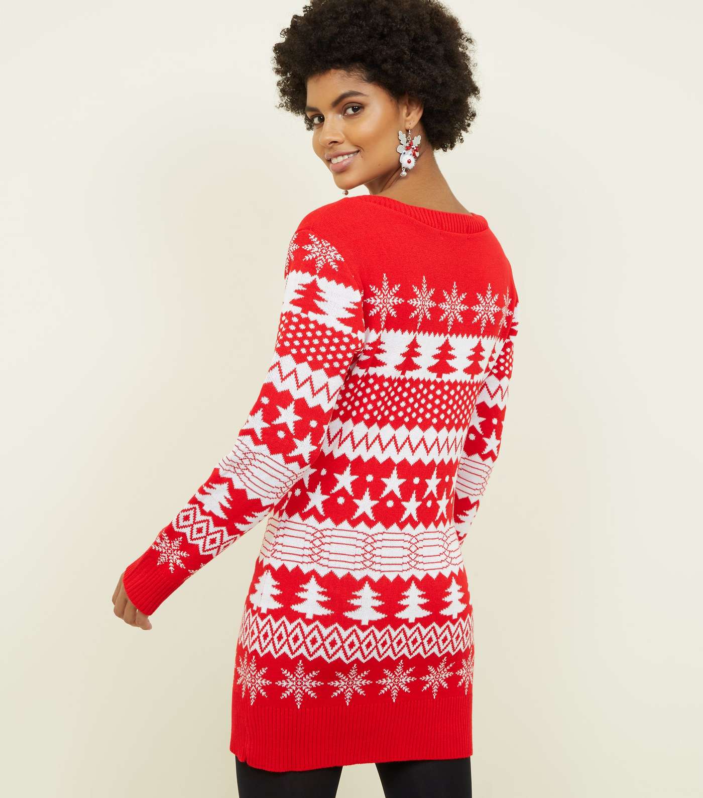 Mela Red Fairisle Knit Longline Christmas Jumper Image 3