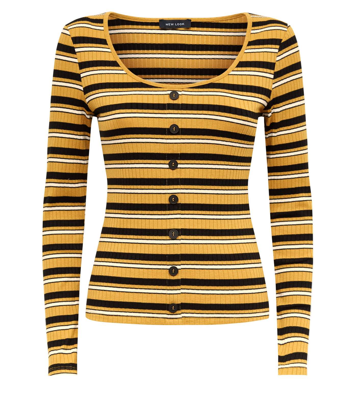 Yellow Stripe Button Front Long Sleeve Top  Image 4