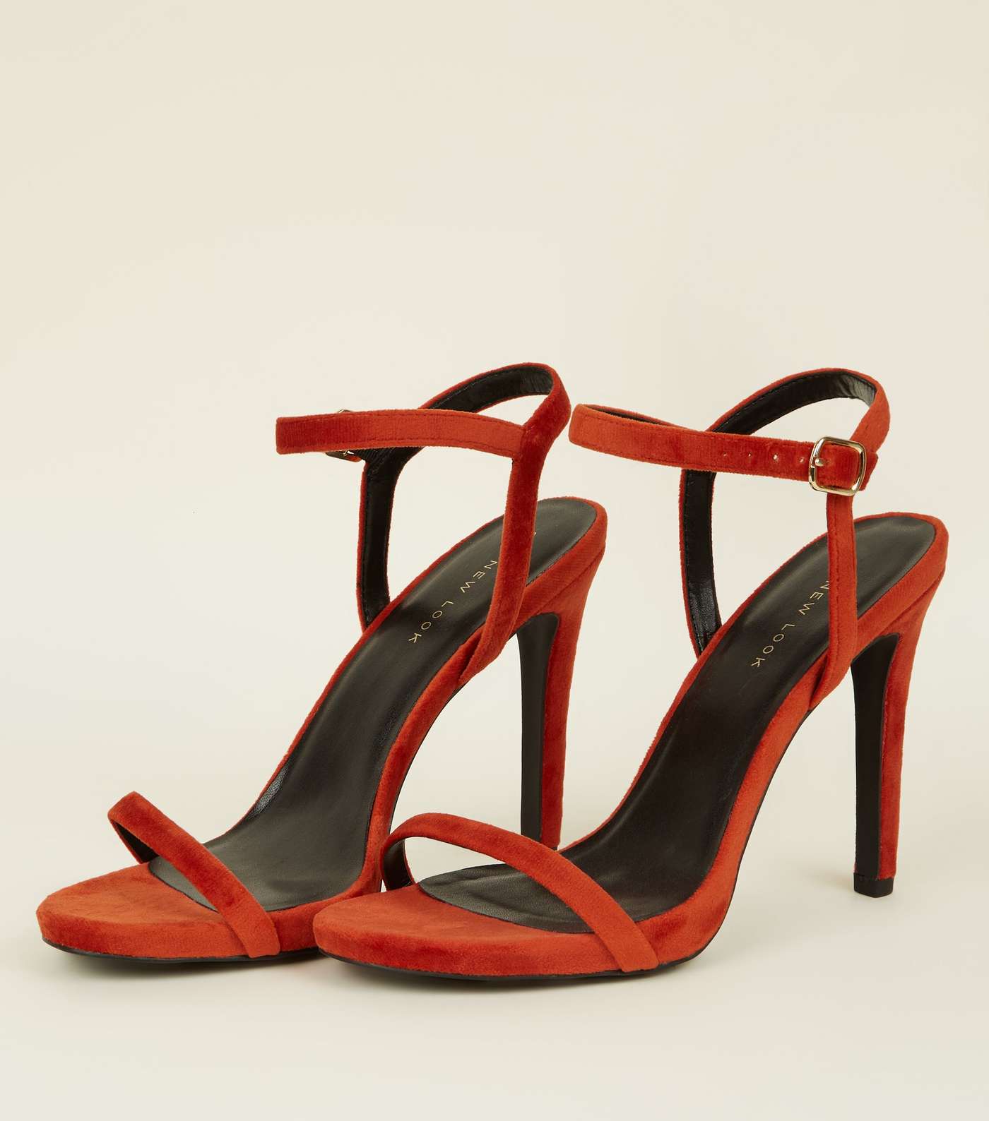 Bright Orange Velvet Stiletto Heel Sandals  Image 3
