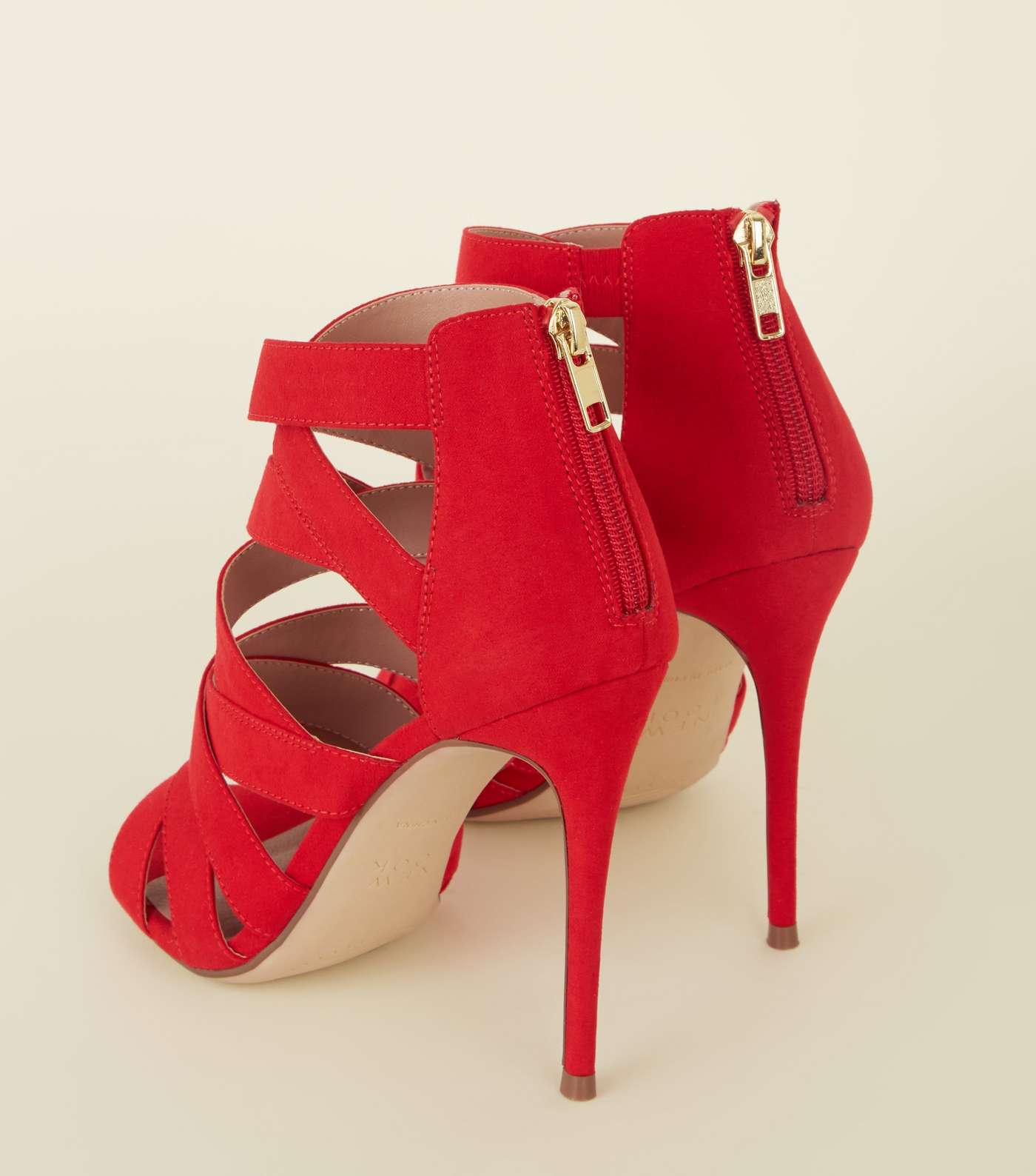Red Strappy Suedette Stiletto Heel Shoes Image 4