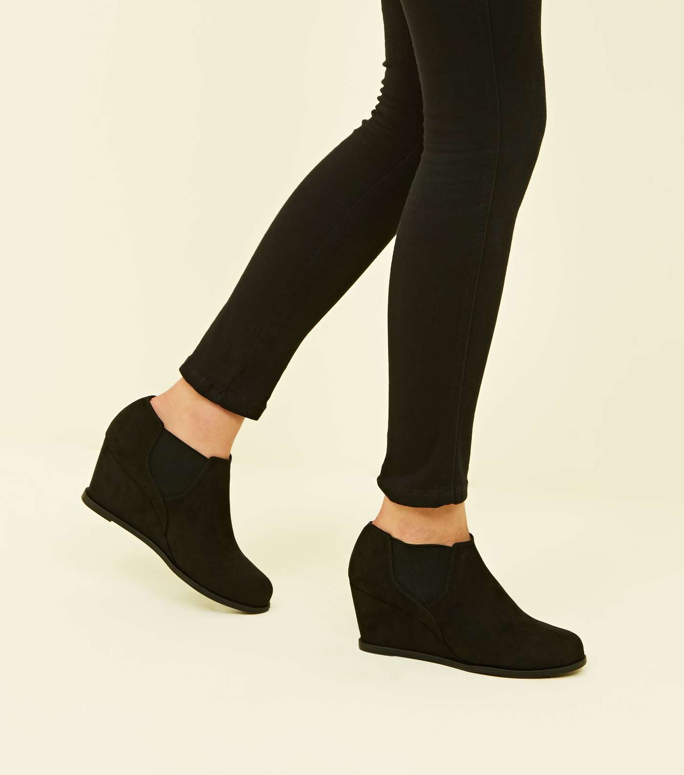 Girls Black Suedette Chelsea Wedge Shoe Boots Image 2