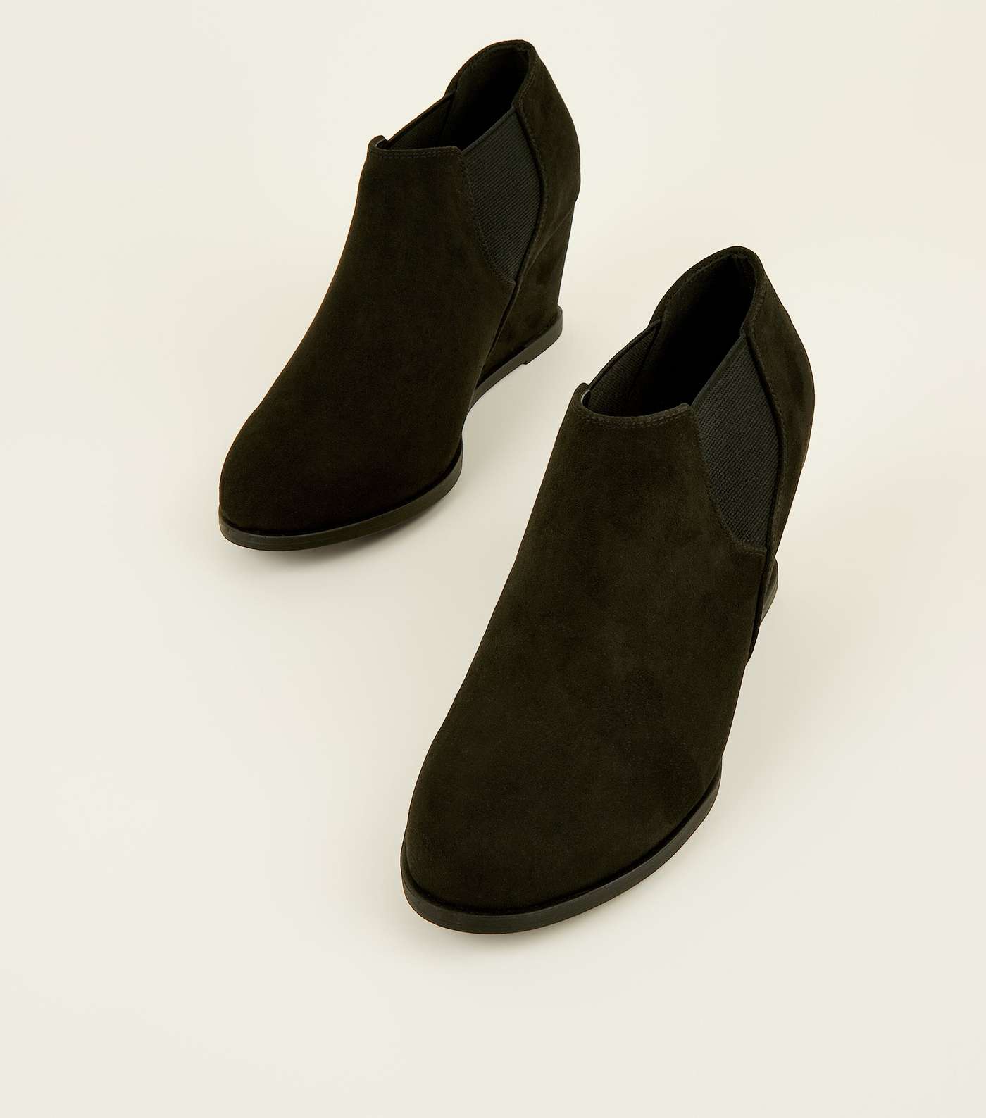 Girls Black Suedette Chelsea Wedge Shoe Boots Image 4