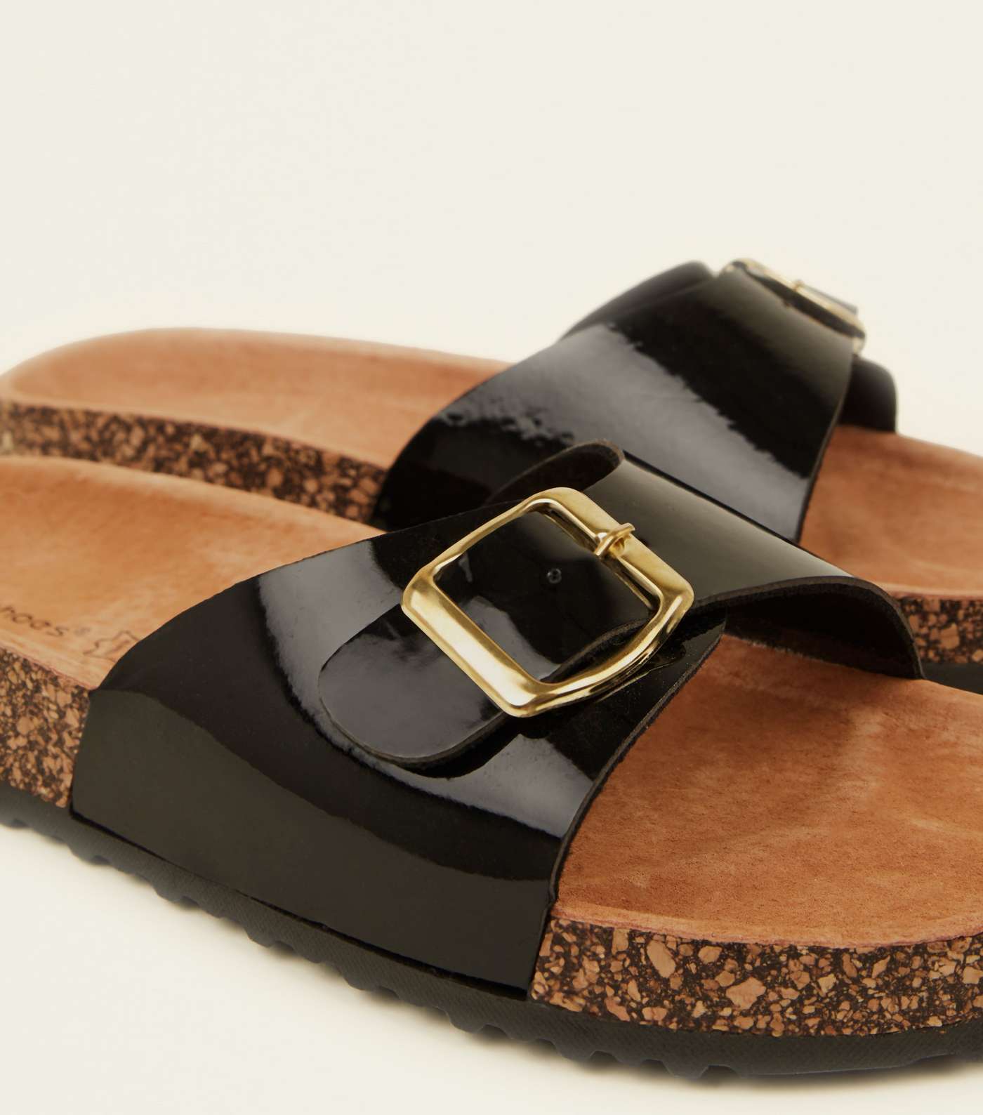 Black Leather Lined Footbed Sandals Image 4
