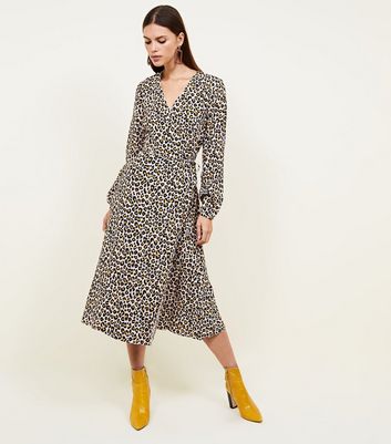 leopard print midi wrap dress