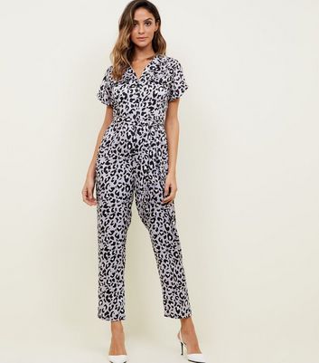 Lilac Leopard Print Satin Twill Jumpsuit | New Look