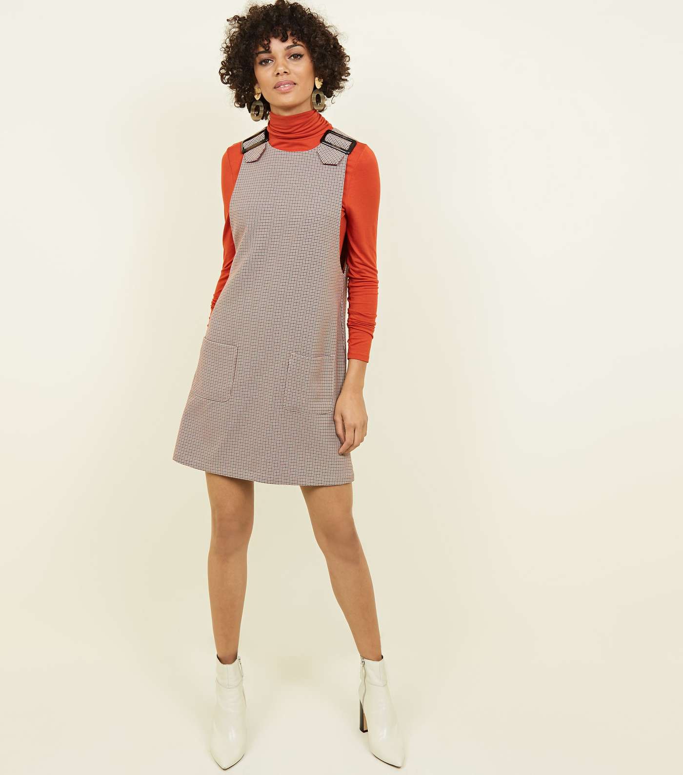 Brown Houndstooth Buckle Pinafore Dress  Image 2