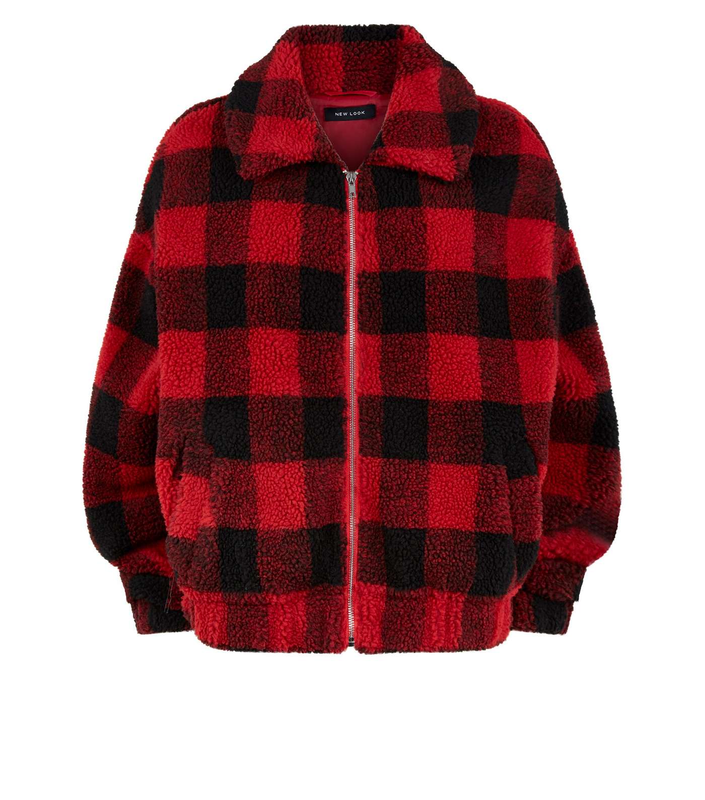 Red Check Teddy Bomber Jacket Image 4
