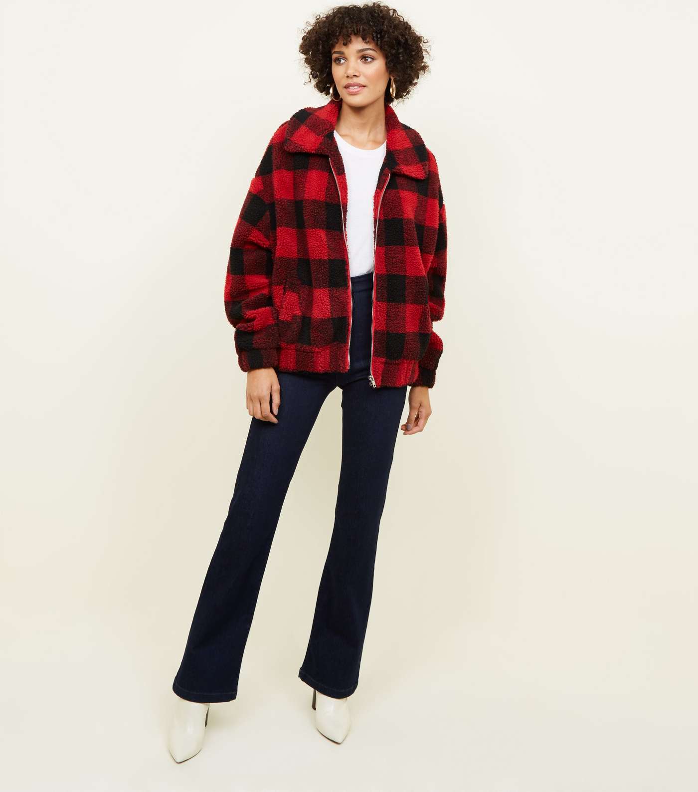 Red Check Teddy Bomber Jacket Image 2