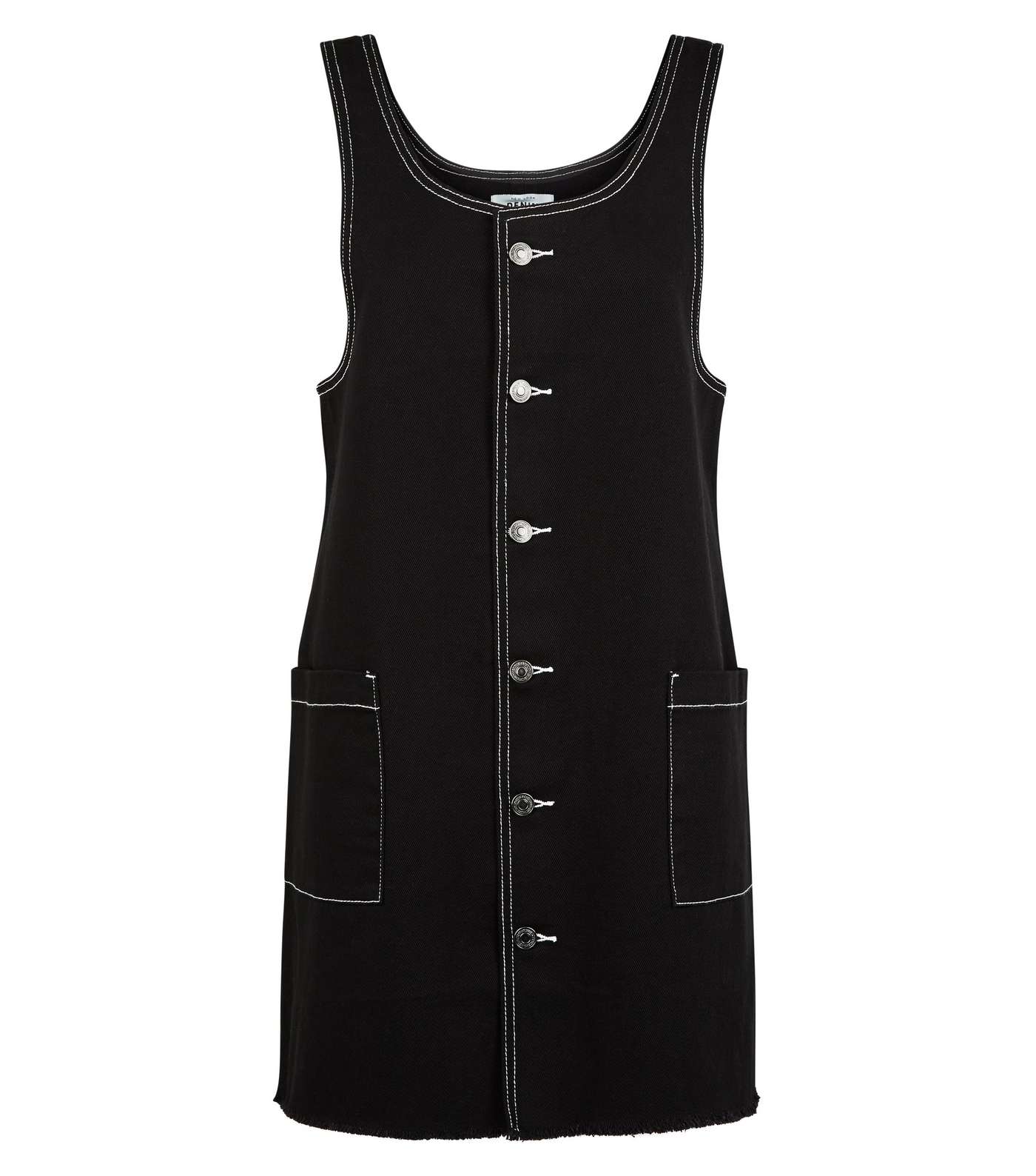 Black Contrast Stitch Denim Pinafore Dress  Image 4