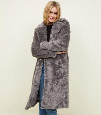 new look dark grey faux fur coat