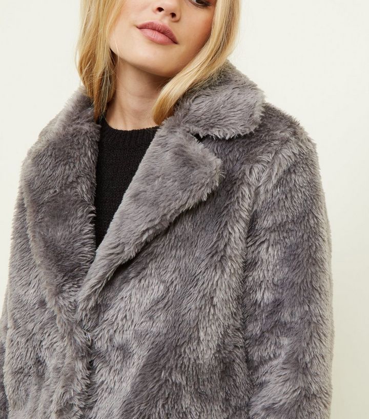 Dark Grey Faux Fur Maxi Coat New Look, Grey Faux Fur Coat New Look