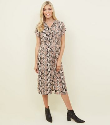 snake print midi shirt dress