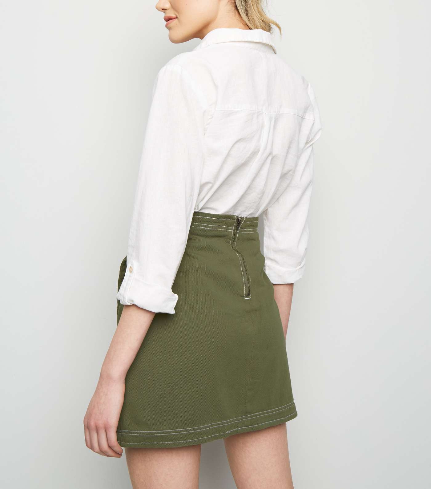 Khaki Wrap Denim Skirt  Image 3
