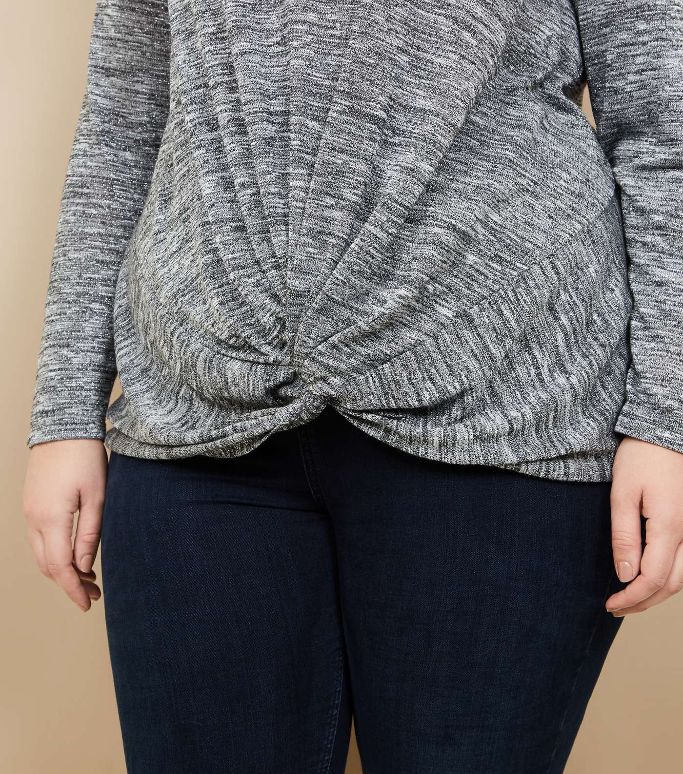 Curves Grey Glitter Twist Front Top  Image 5