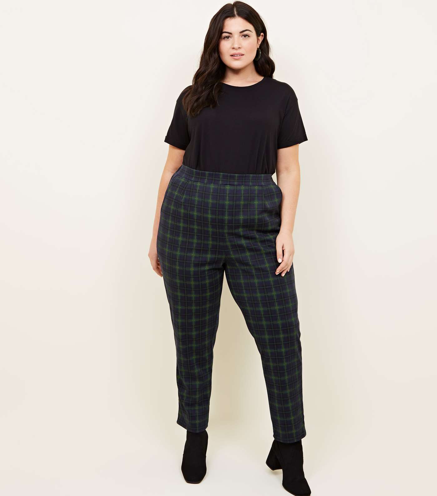 Curves Navy Check Trousers 