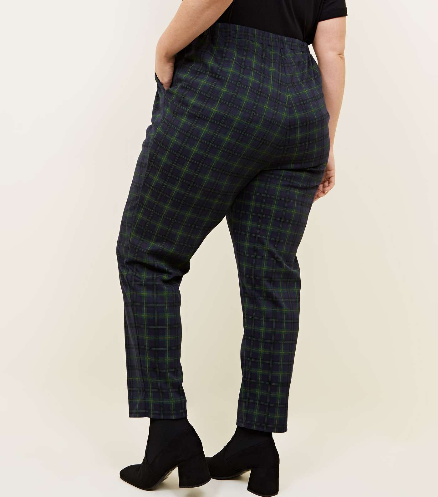 Curves Navy Check Trousers  Image 3