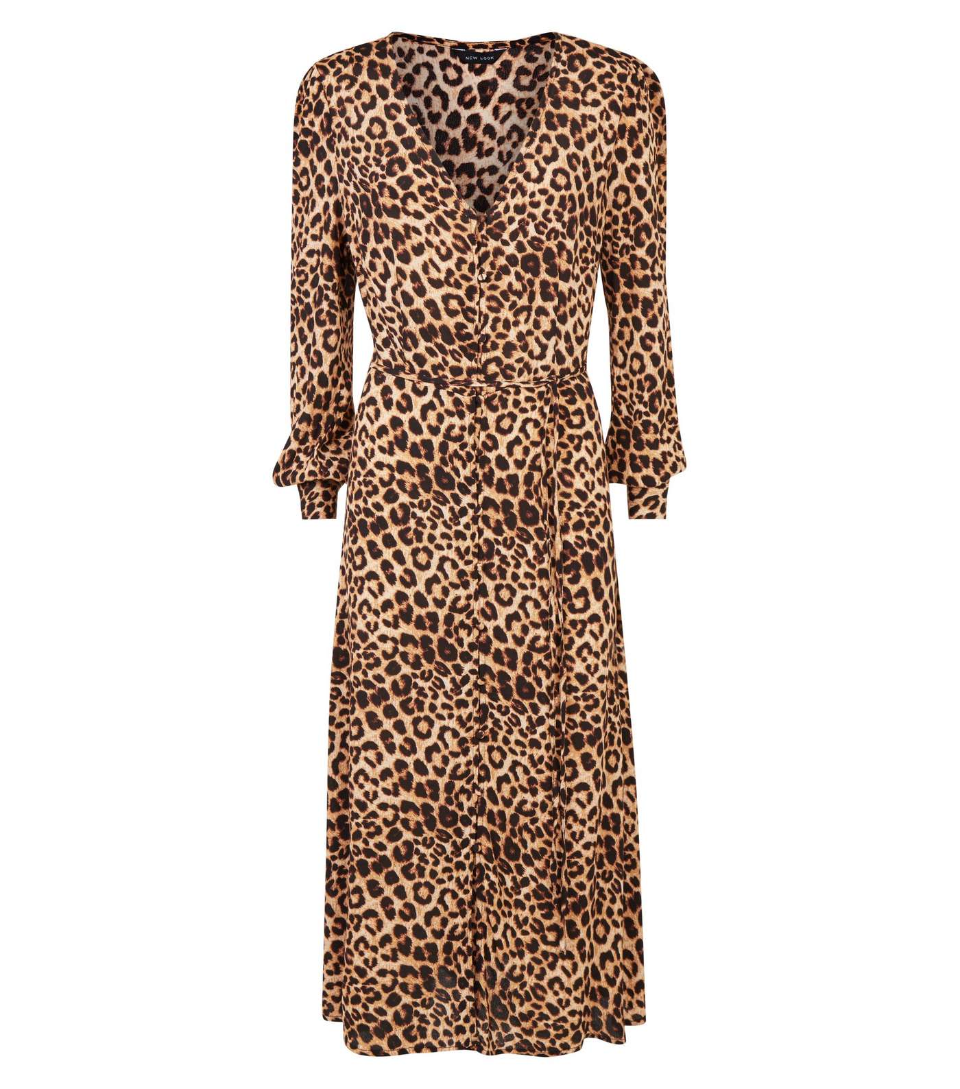 Brown Leopard Print Button Front Midi Dress Image 4