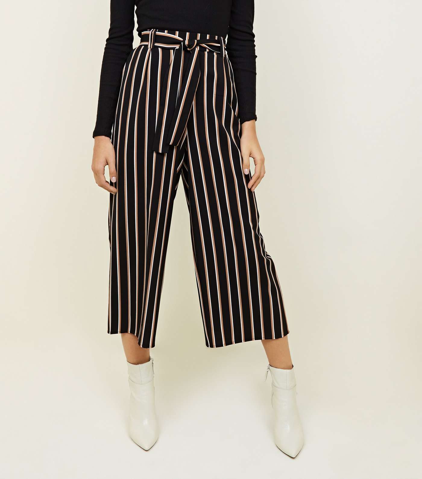 Black Stripe Twill Paperbag Waist Trousers Image 3
