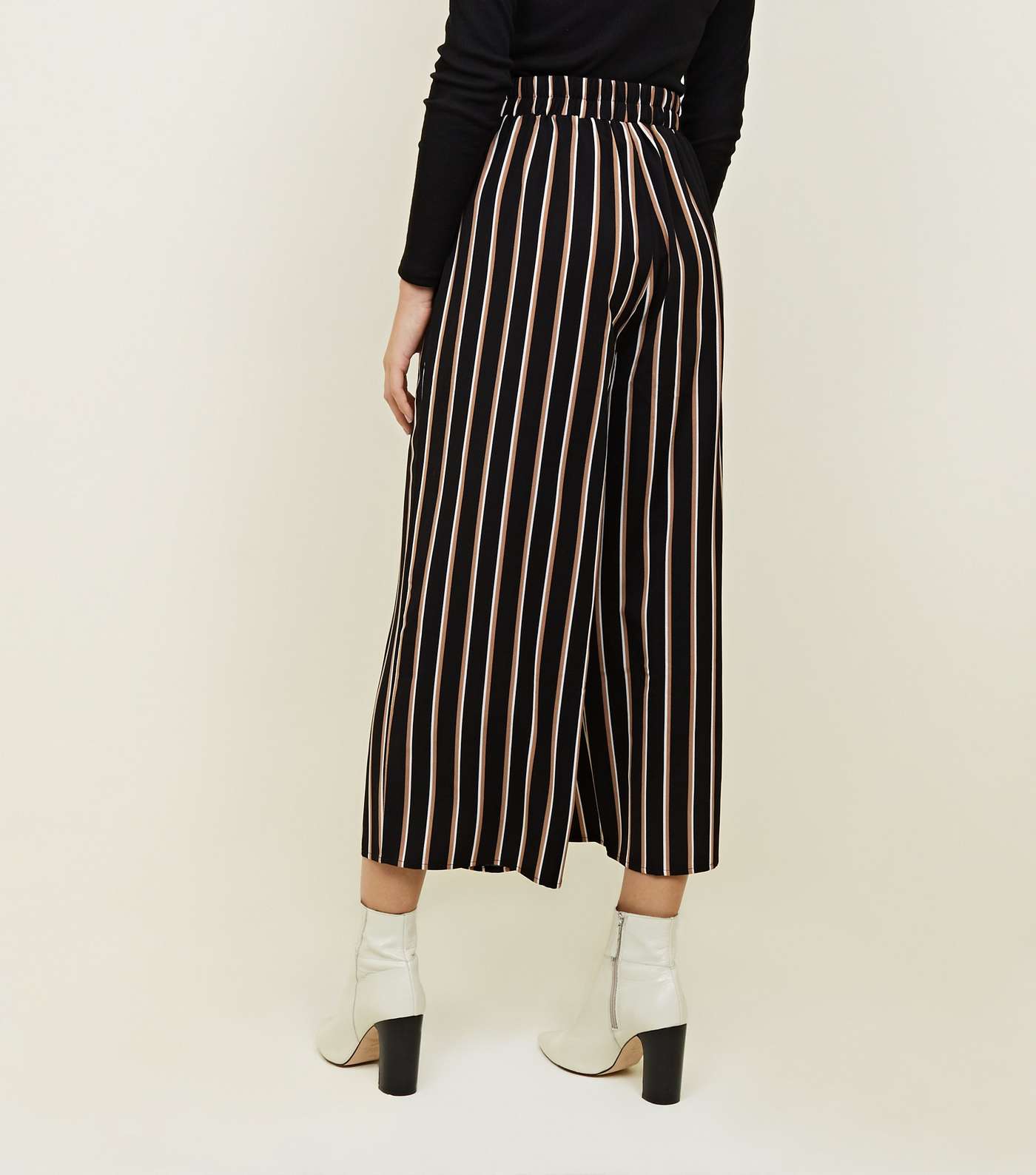 Black Stripe Twill Paperbag Waist Trousers Image 5