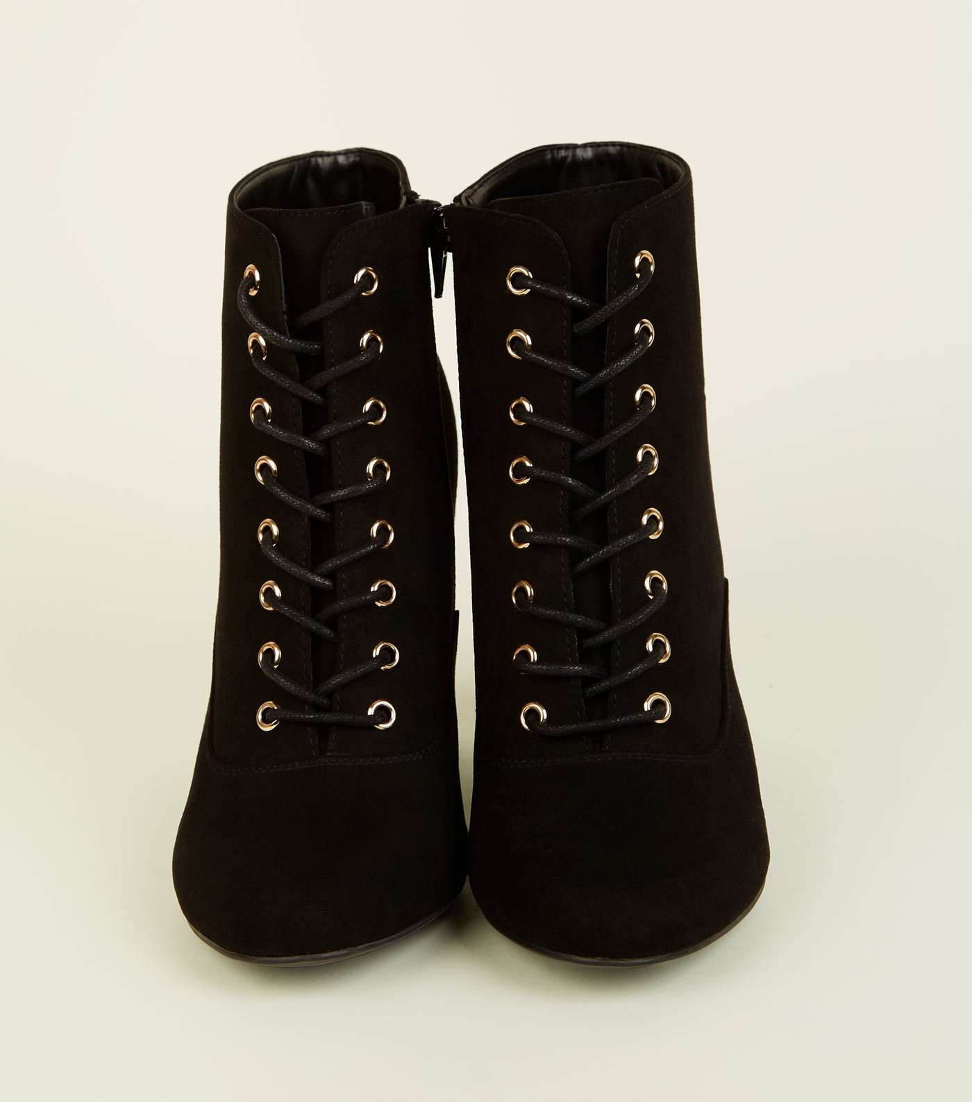 Black Lace Up Gold Trim Block Heel Boots Image 3