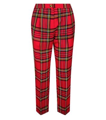 Red Tartan Check Tapered Trousers  New Look