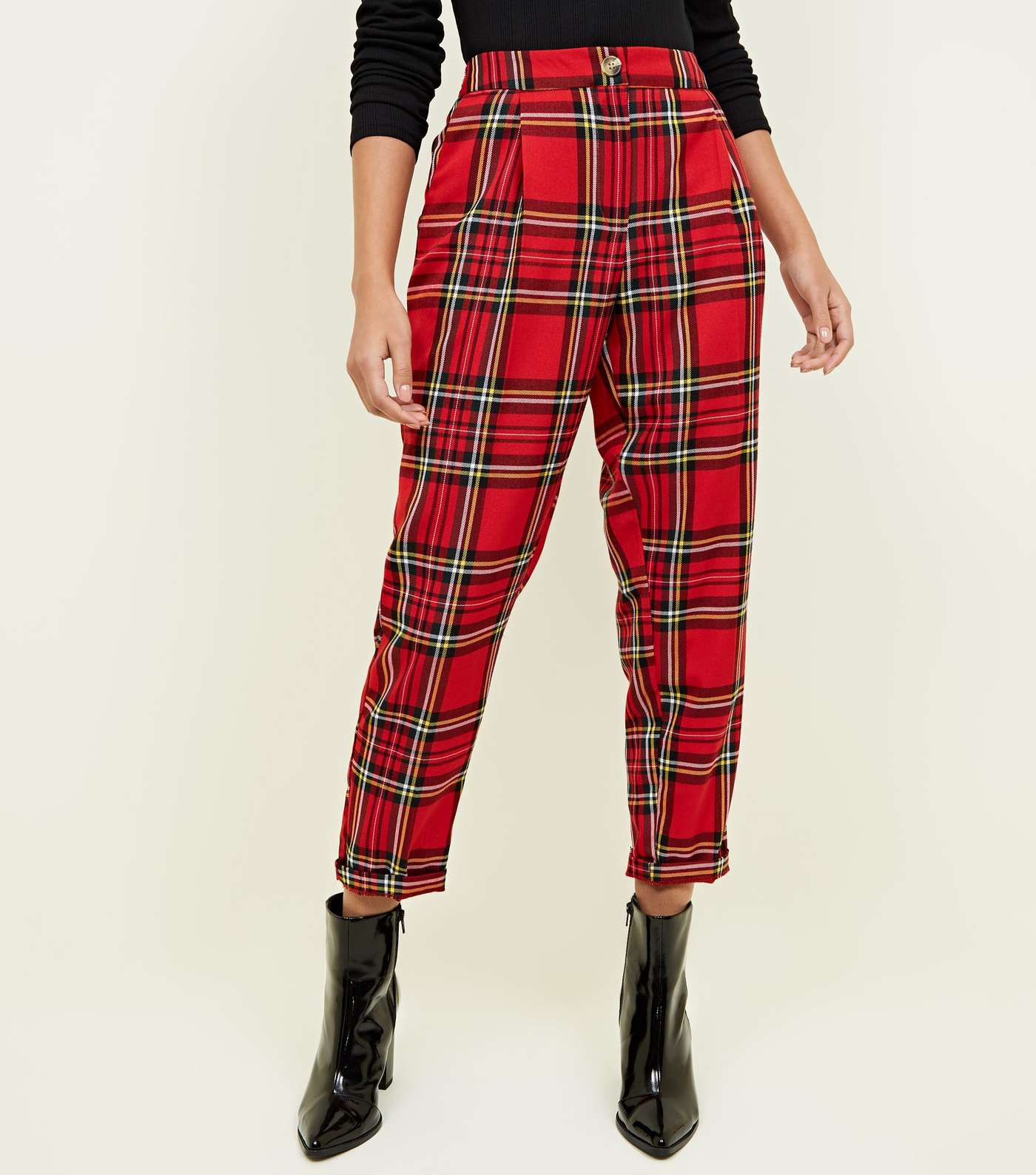Red Tartan Check Tapered Trousers Image 2