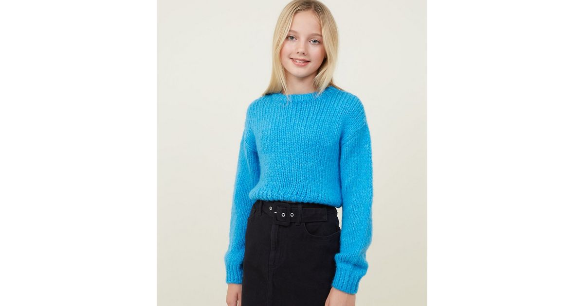 Girls Bright Blue Fluffy Knit Jumper New Look