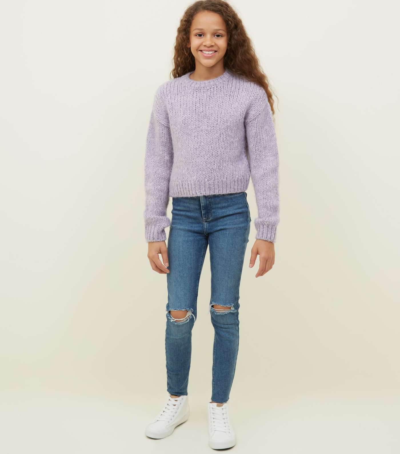 Girls Lilac Fluffy Knit Jumper Image 2