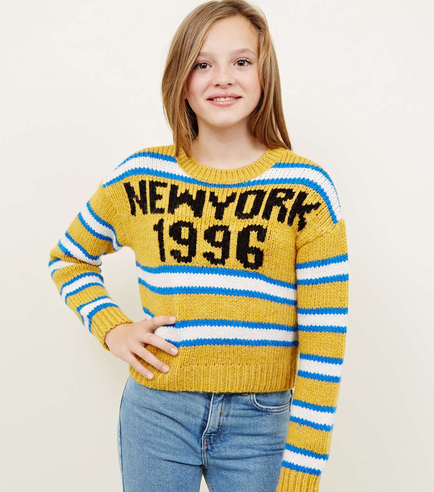 Girls Mustard New York Stripe Boxy Jumper