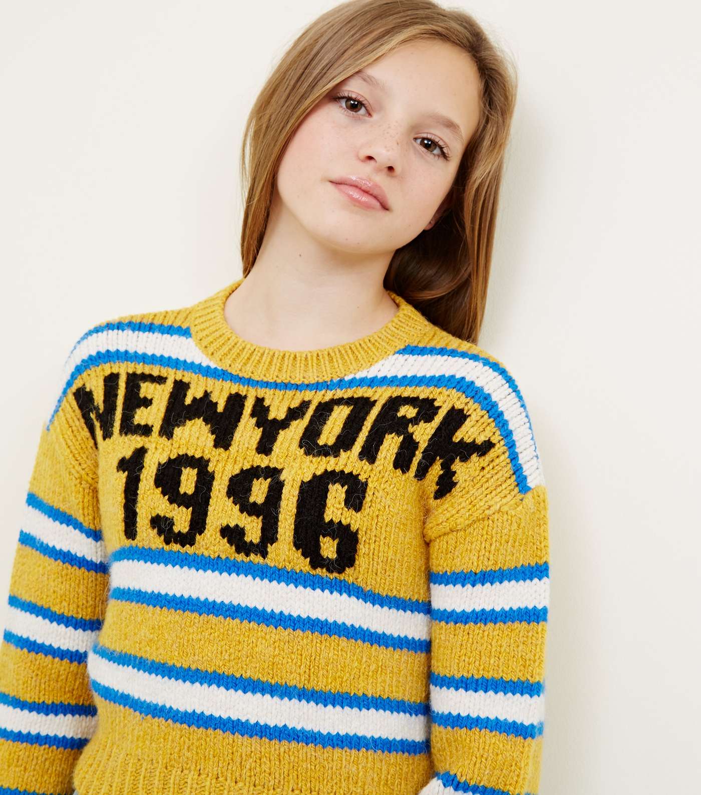 Girls Mustard New York Stripe Boxy Jumper Image 5