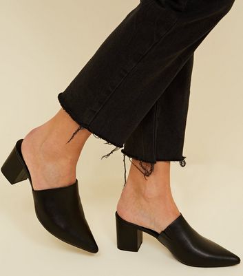 pointed block heel mules