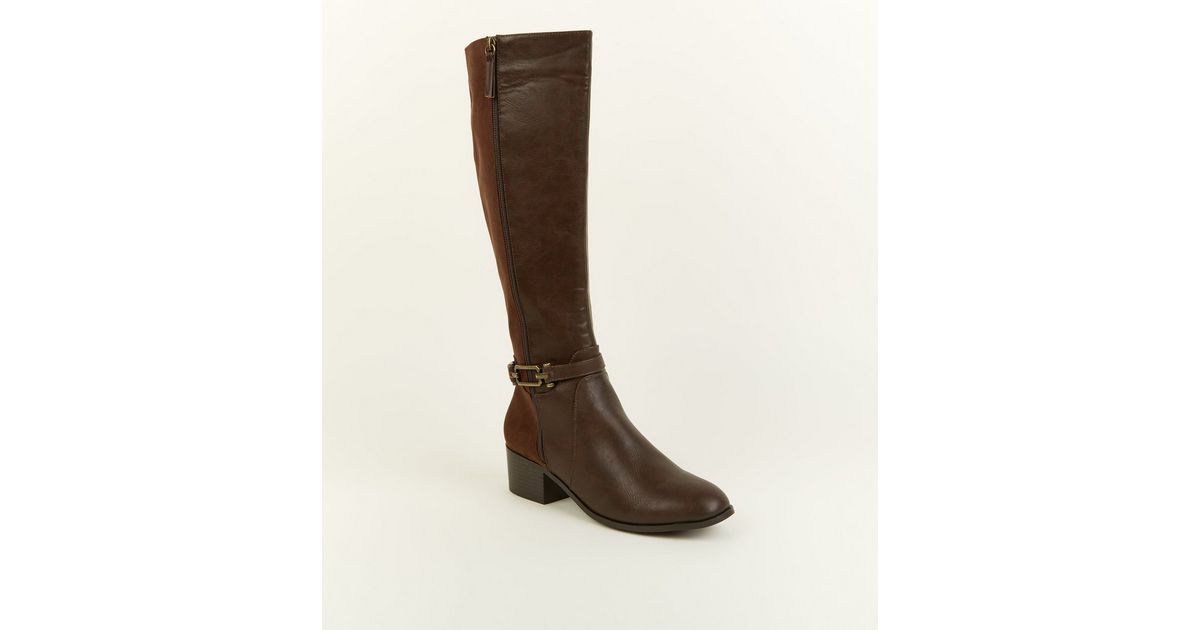 Brown Comfort Ankle Strap Knee High Boots New Look
