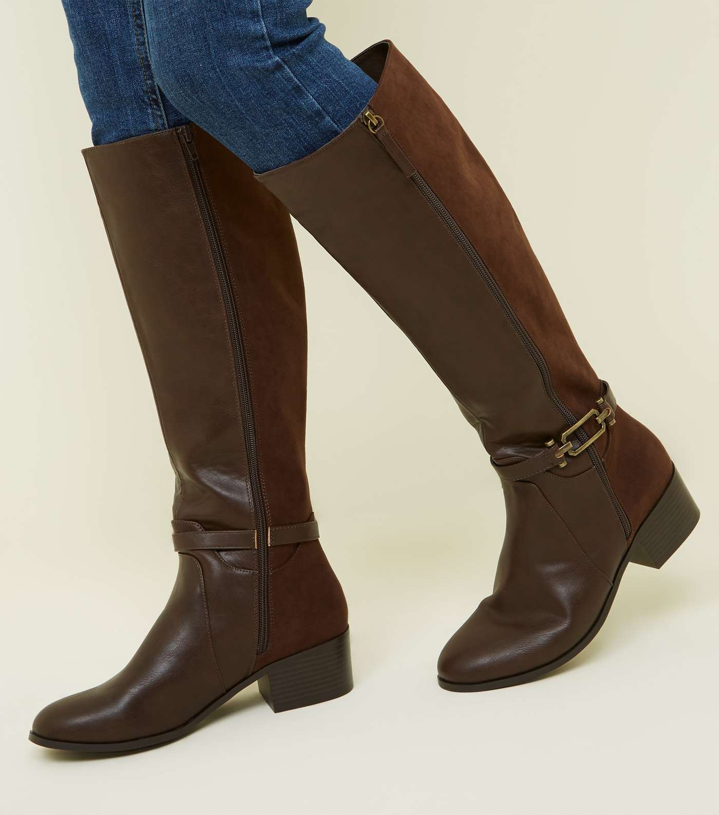 Brown Comfort Ankle Strap Knee High Boots Image 2