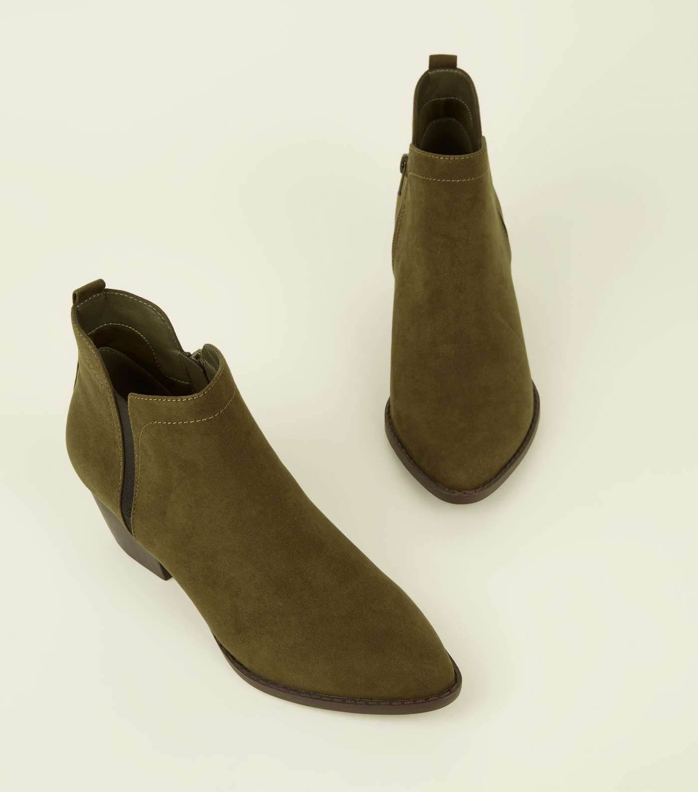Khaki Pointed Western Chelsea Boots Image 3